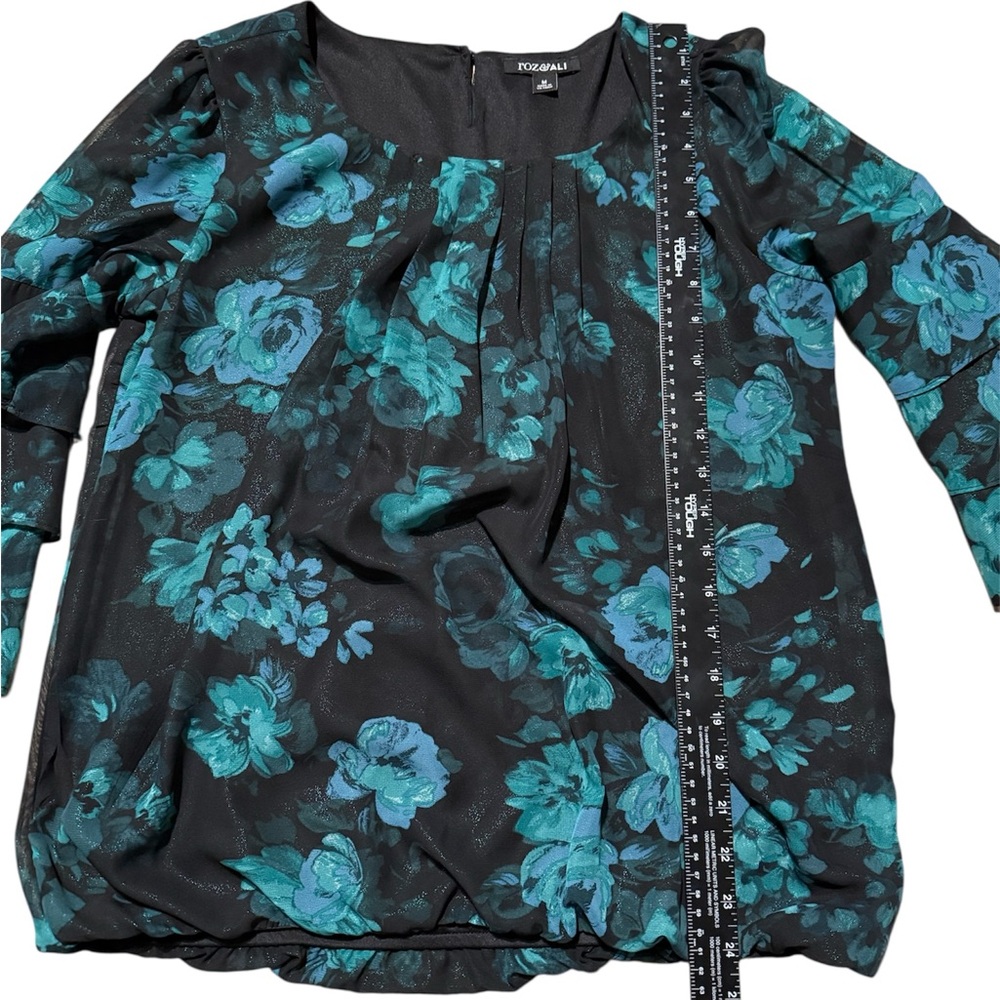 Roz & Ali Teal Floral Bell Sleeve Top - Picture 5 of 7